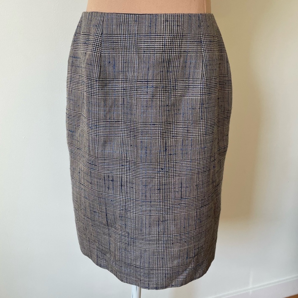 Akris High Waisted Gray Blue Wool Silk Linen Woven Pencil Skirt EUC Size 6